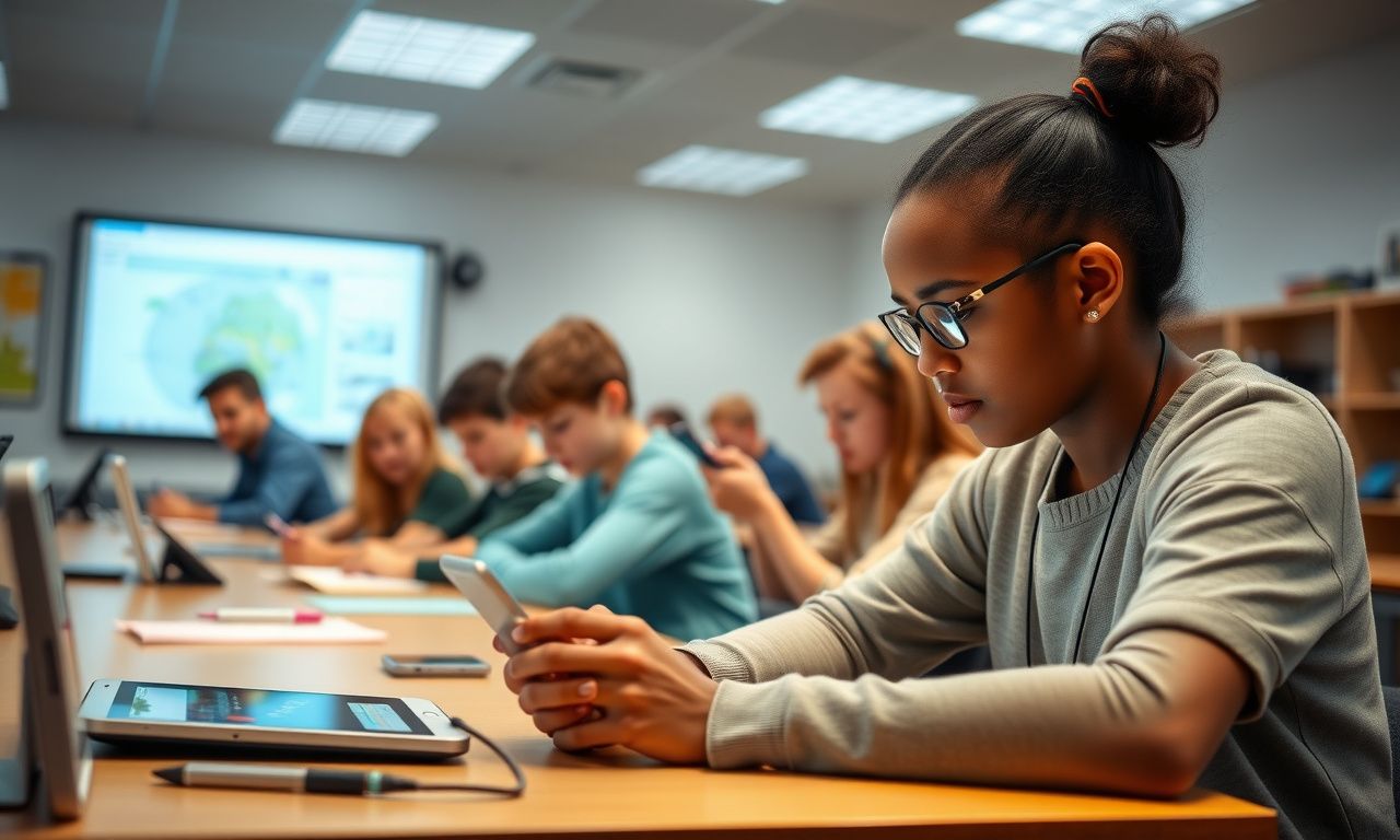 Classroom scene teaching digital literacy and mindful tech
