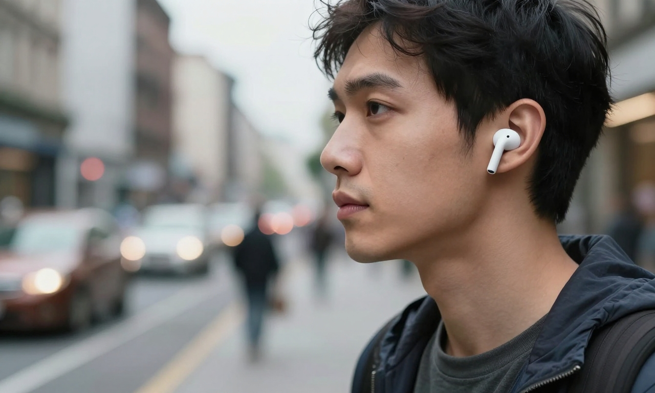 Person using AirPods Pro 3 in an urban setting