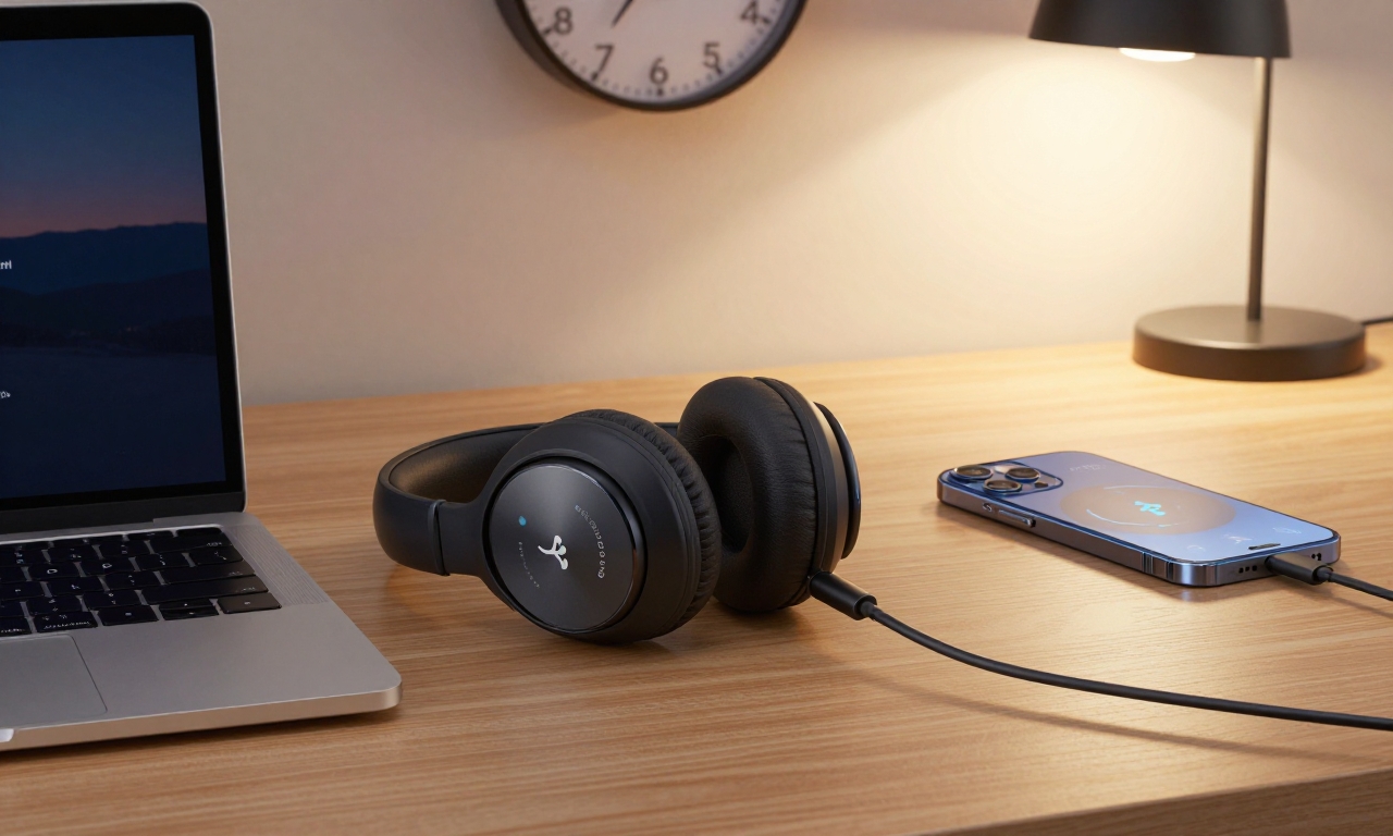 Headphones connected to multiple devices in workspace