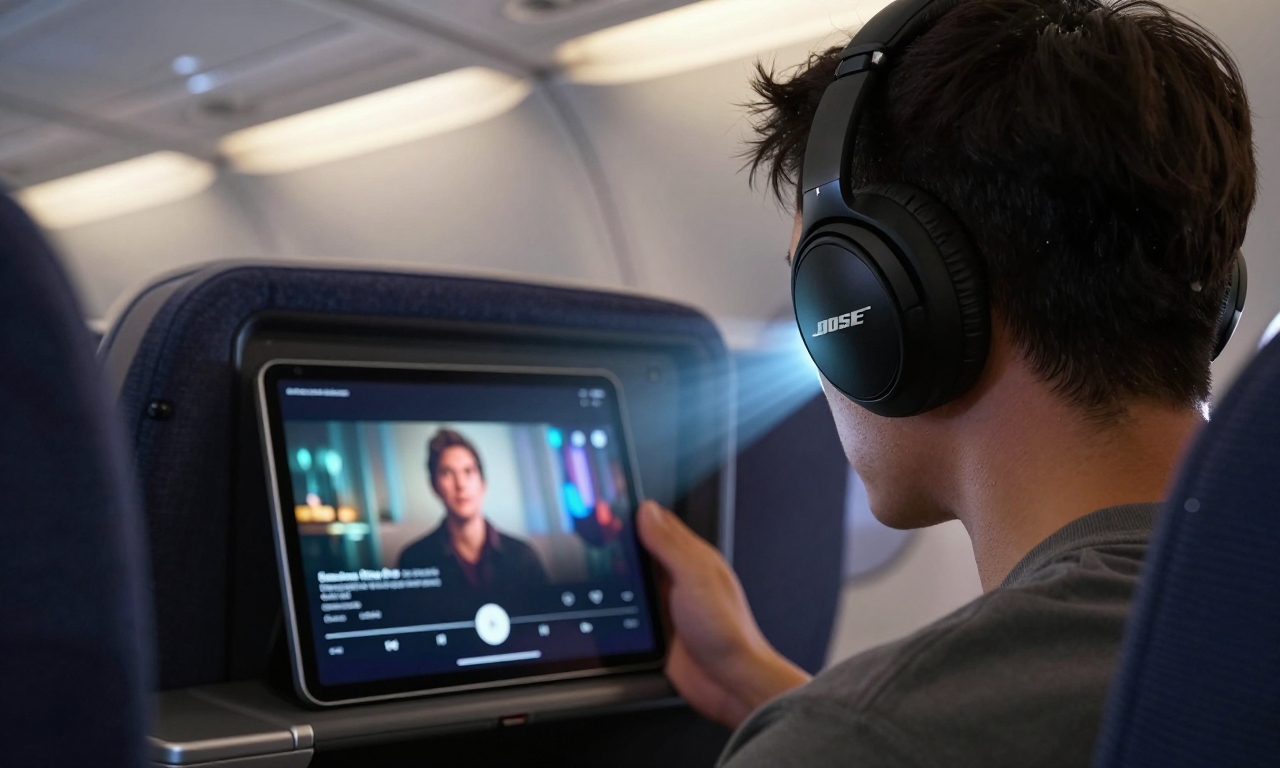 Person using Bose headphones Cinema mode during travel