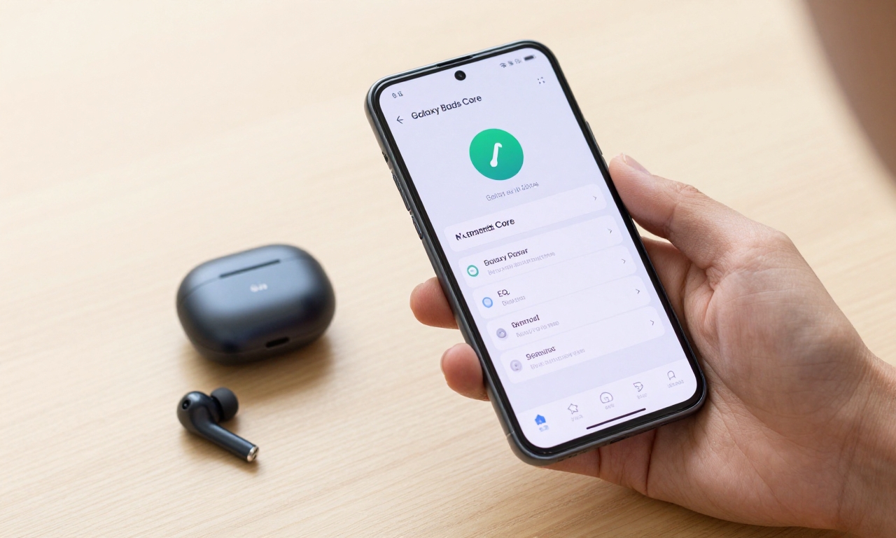 Samsung smartphone with Galaxy Wearable app for Buds Core