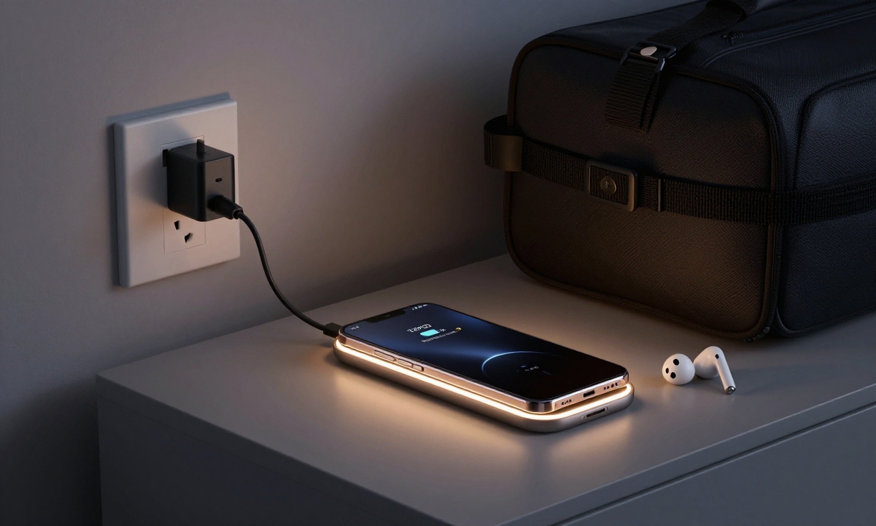 Honor Magic V5 charging on a wireless pad with travel accessories