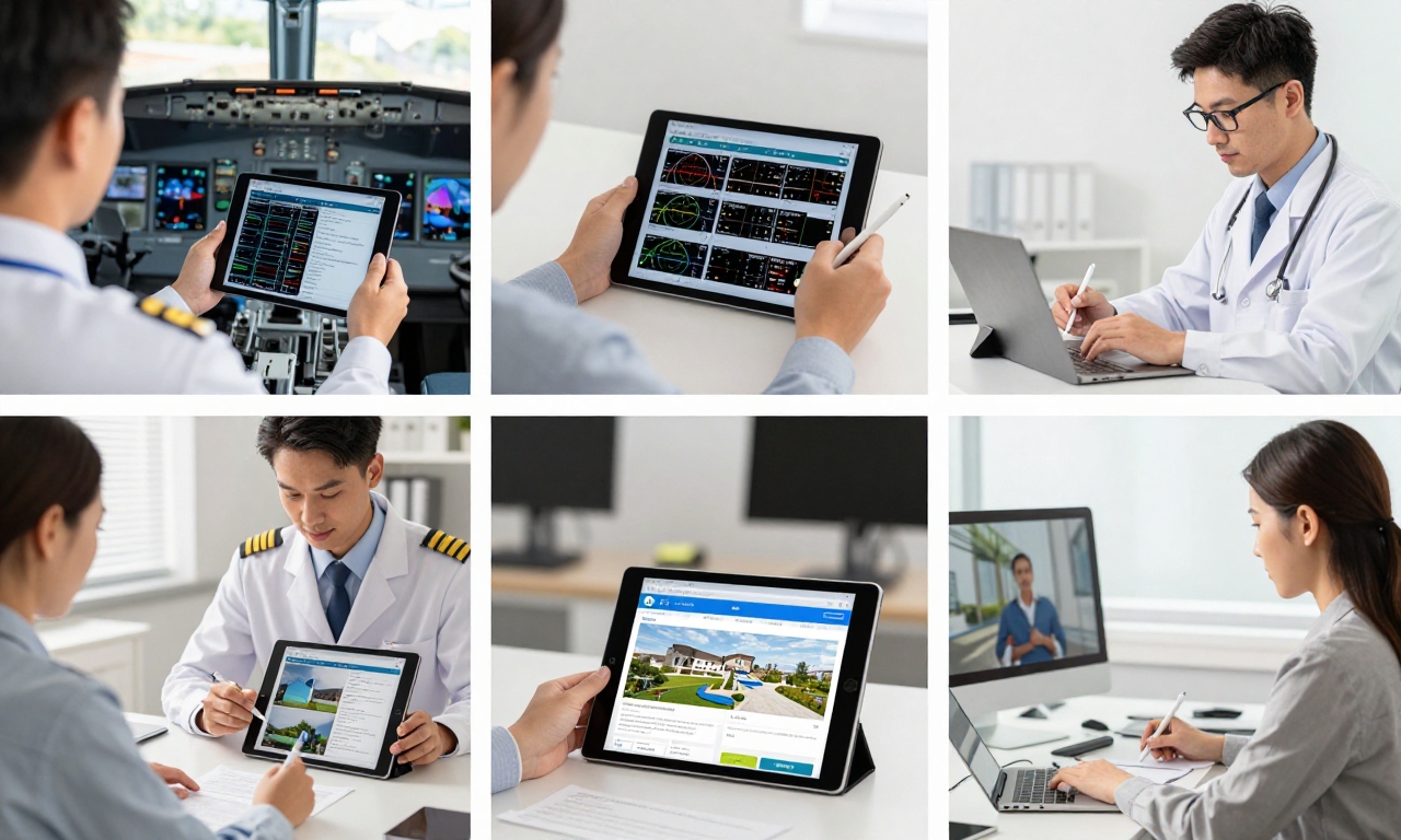 Various professionals using iPad mini 7 tablets for work