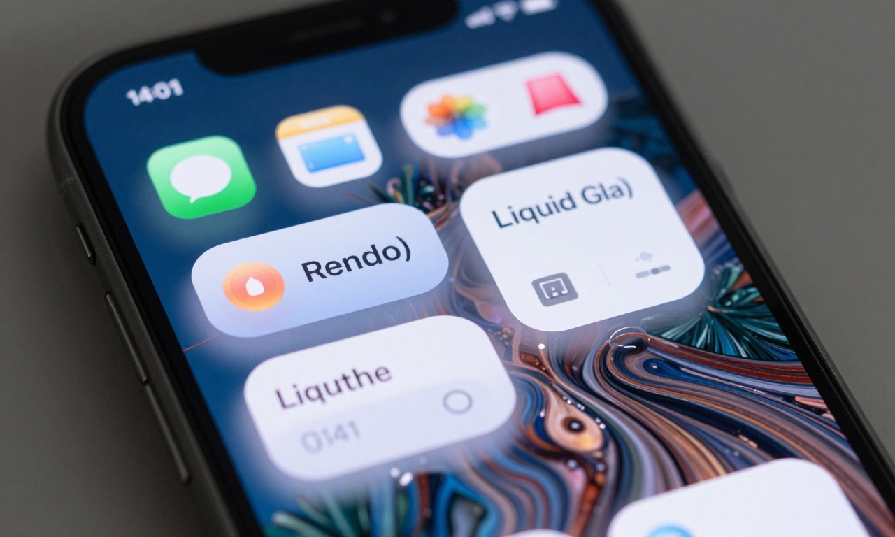 iPhone screen with bubbly Liquid Glass interface elements