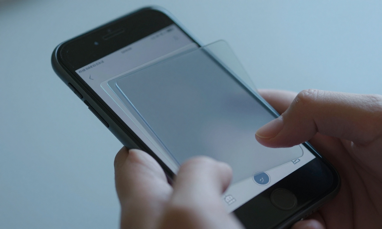 Hands interacting with layered glass UI