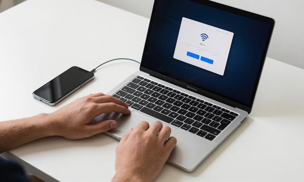 Person setting up new MacBook with iPhone