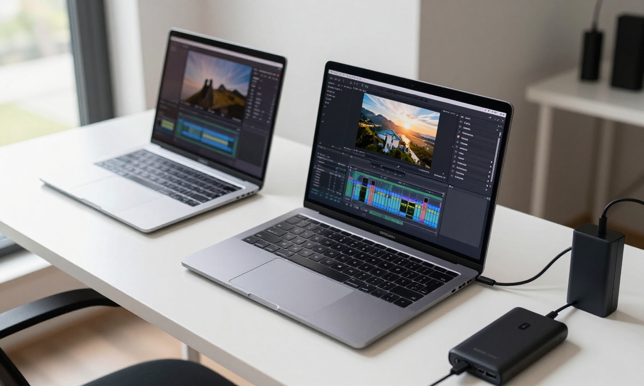 Mobile computing setup with MacBooks for video editing
