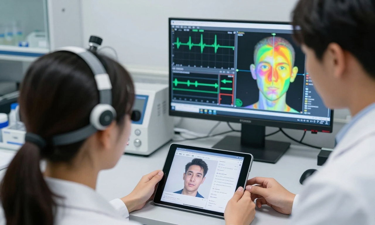 Research participant with biosensors watching content in lab