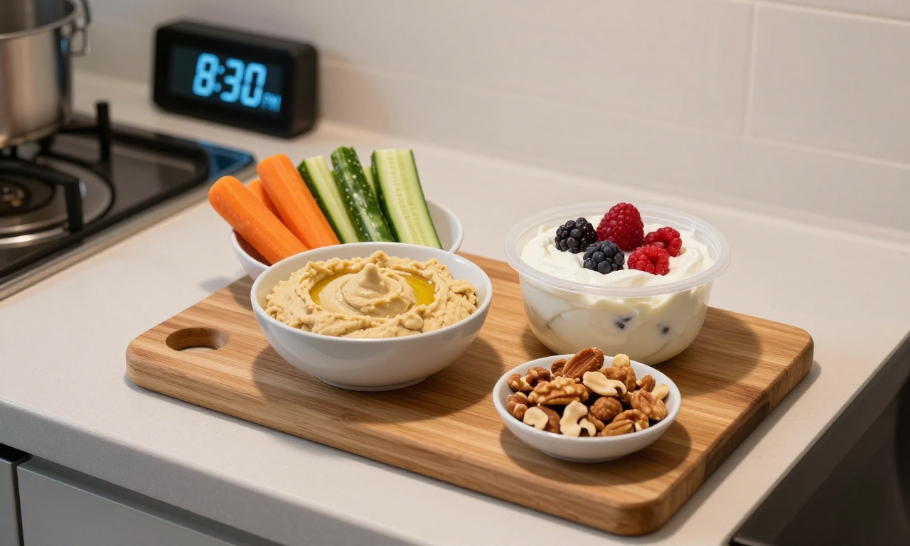 Healthy late-night snack options on cutting board