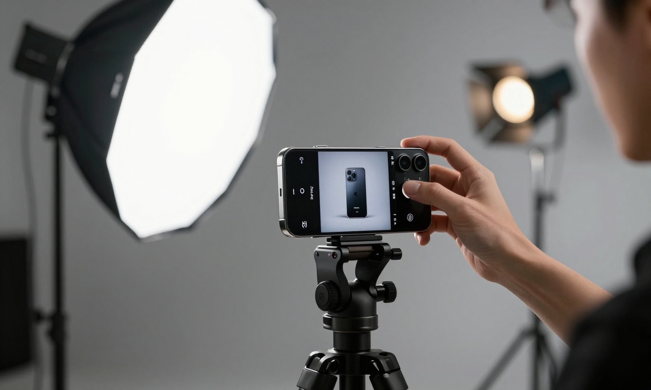 Professional photographer using iPhone 17 Pro Max camera in studio