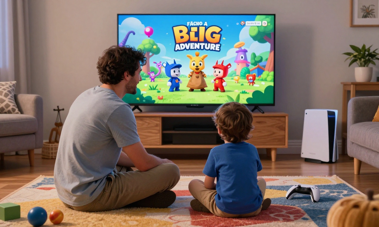 Father and son playing PS5 together