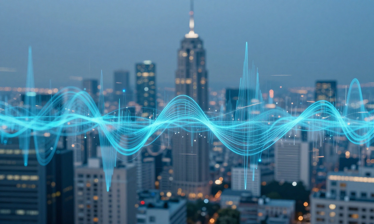 Data streams visualization over city background