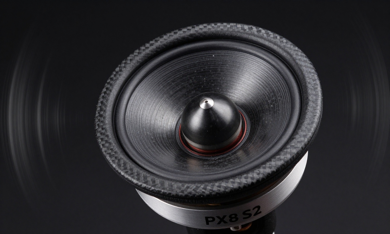 Close-up of Bowers & Wilkins Px8 S2 carbon cone driver