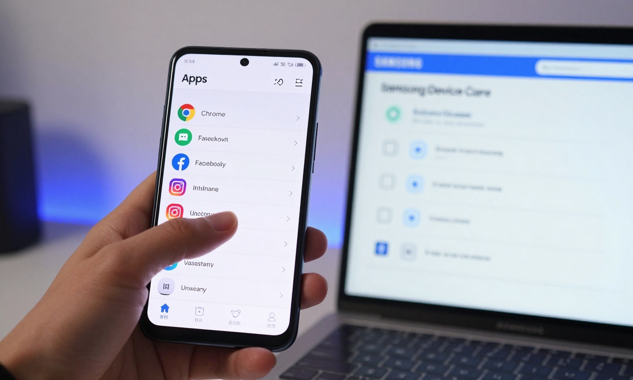Hand navigating Samsung storage cleanup settings