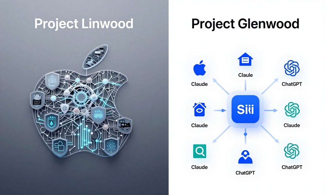 Visualization of Apple's Siri rebuild projects Linwood and Glenwood