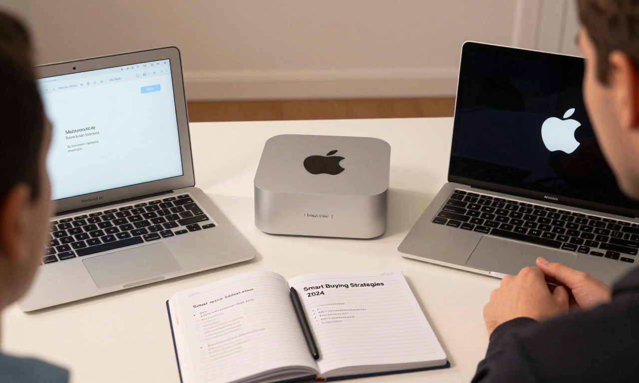 Person evaluating different Apple computer options with strategy notes