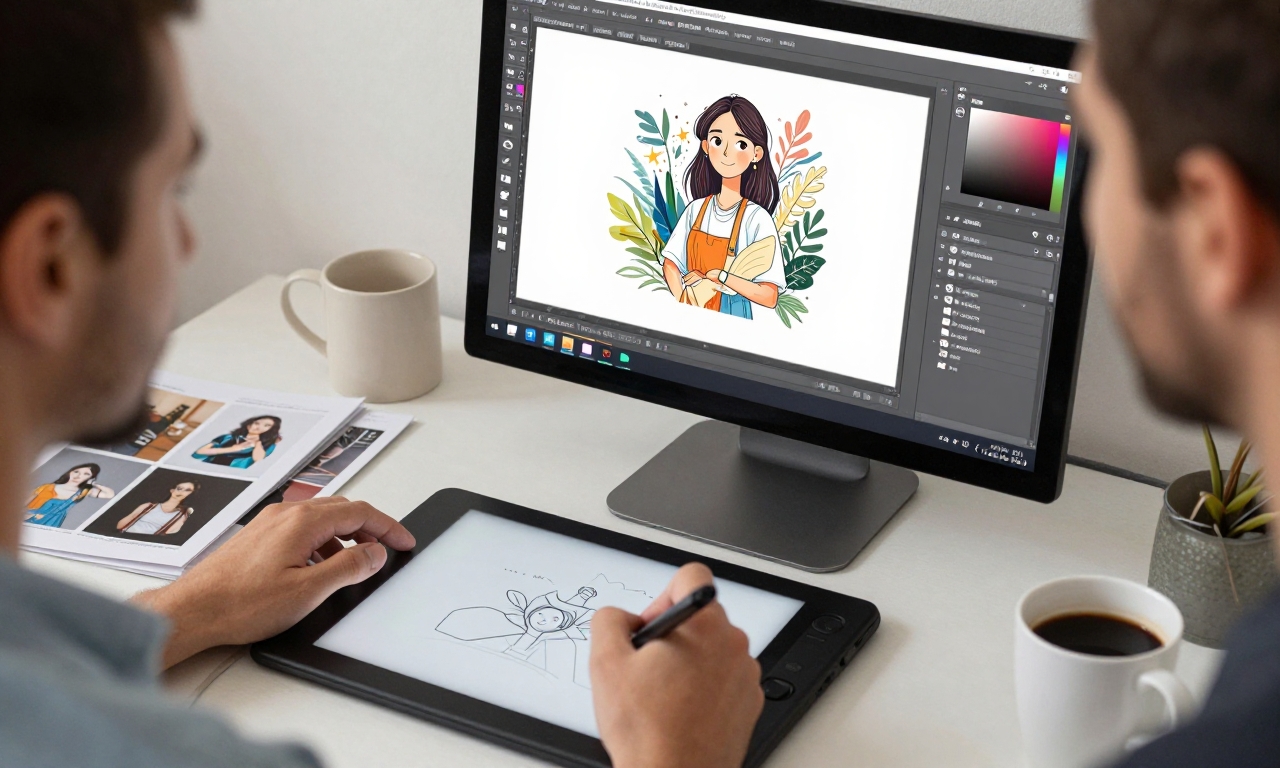 Artist using familiar software with pen tablet