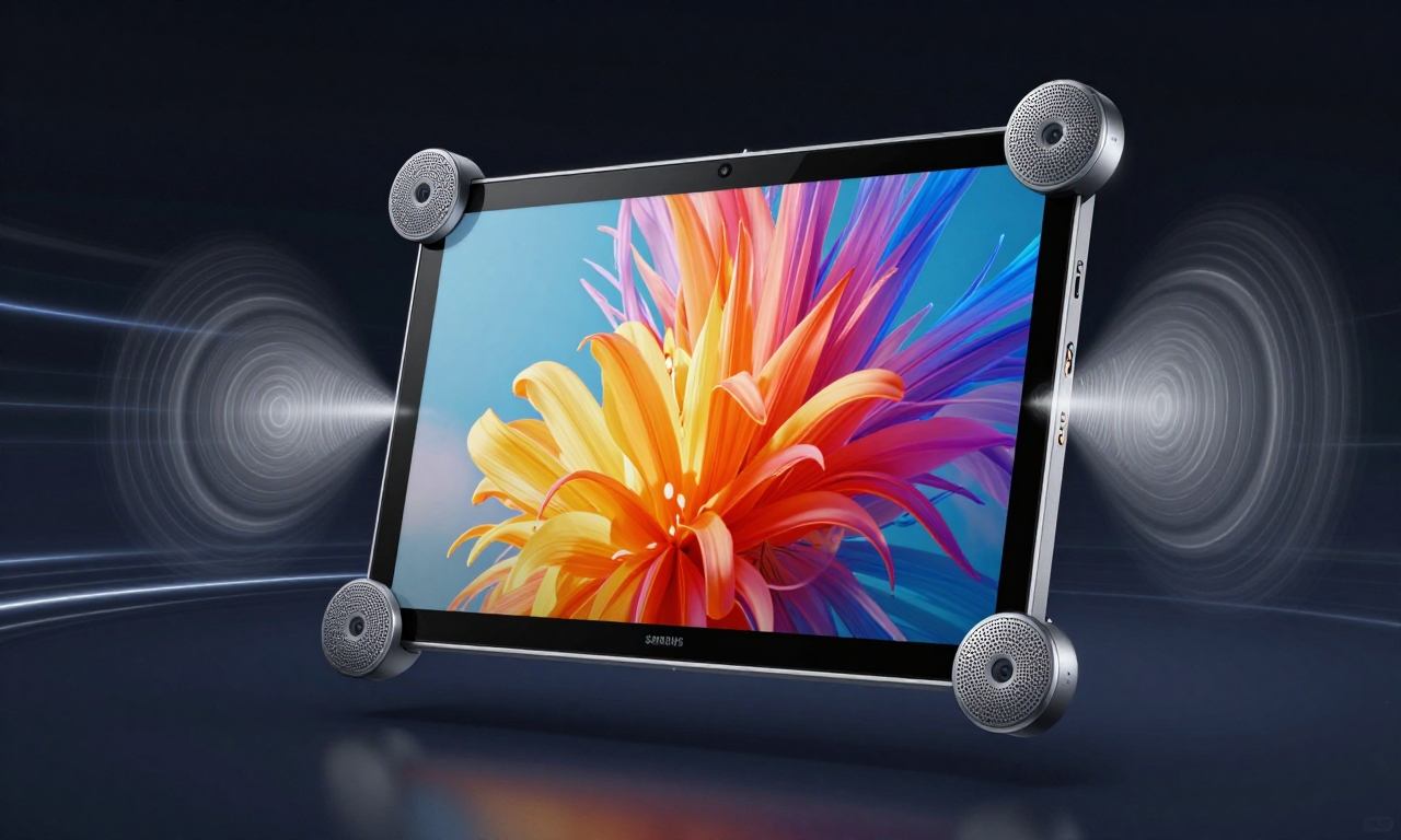 Tablet displaying multimedia with audio visualization