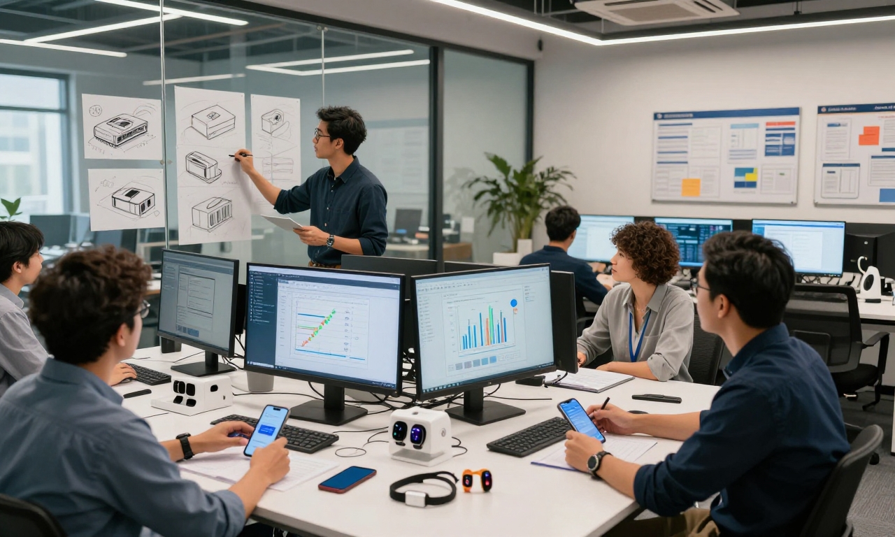 Tech team integrating innovative and operational approaches in development lab