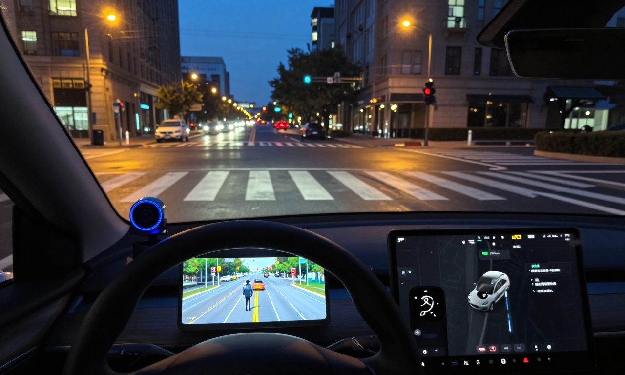 Tesla vehicle using camera-based autonomous driving in city