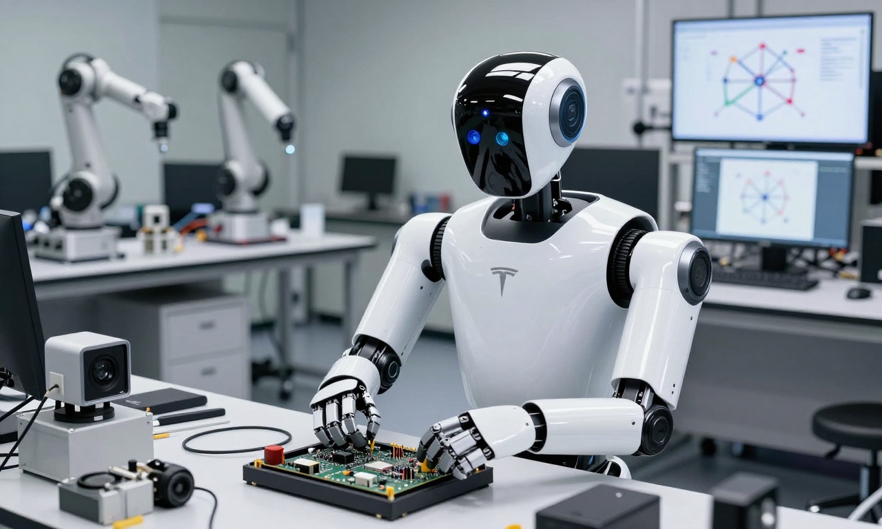 Tesla Optimus robot assembling electronics in laboratory