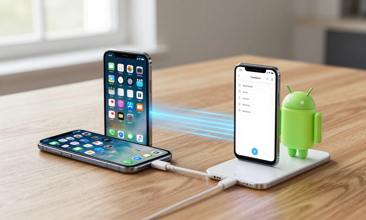 iPhone and Android device transferring data wirelessly