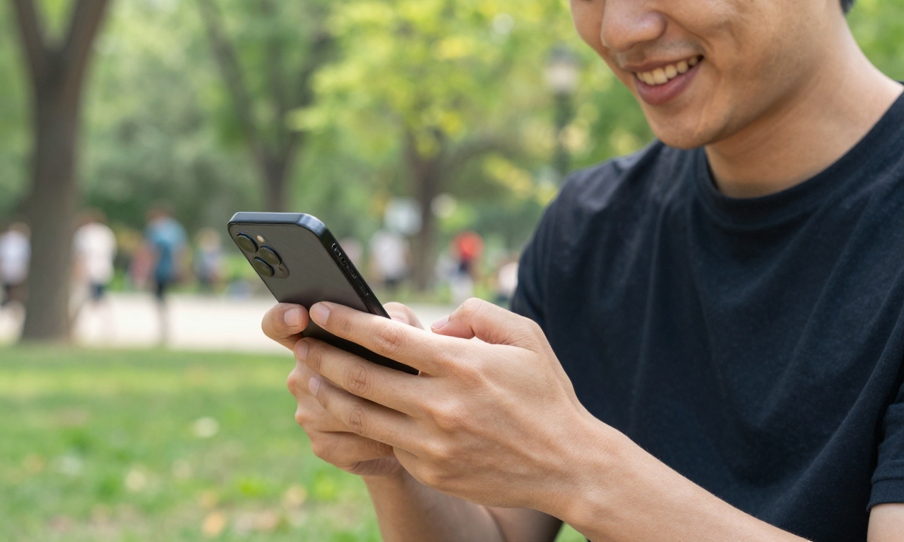 Person appreciating reliable smartphone functionality outdoors