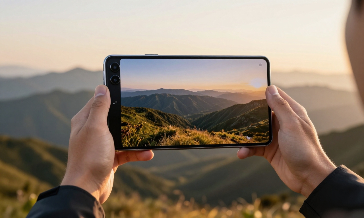 Photographer using Galaxy Z TriFold camera on unfolded display