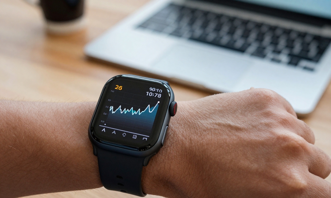 Watch UI showing health data chart on wrist