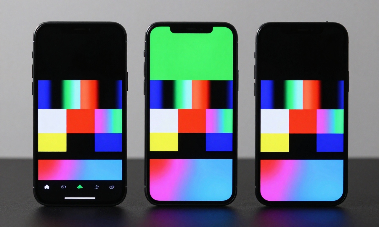 Three smartphone screens showing display technology comparison