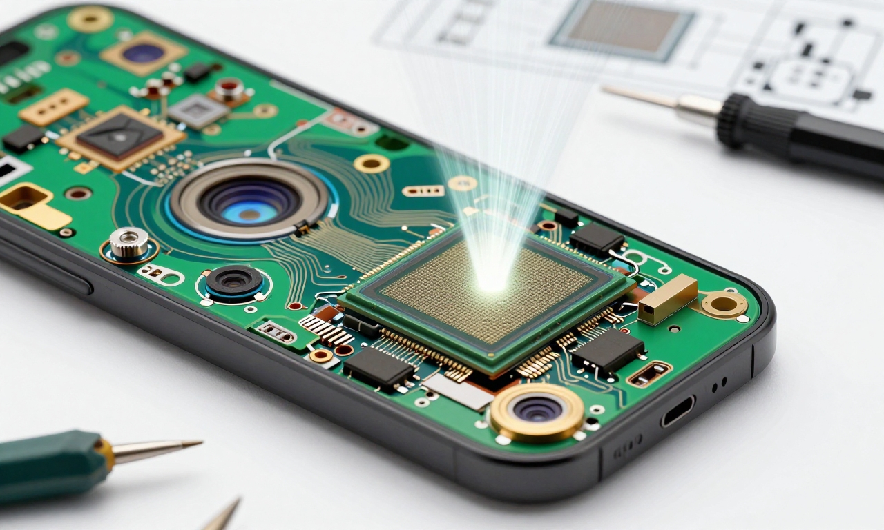 Smartphone camera sensor cross-section with light rays