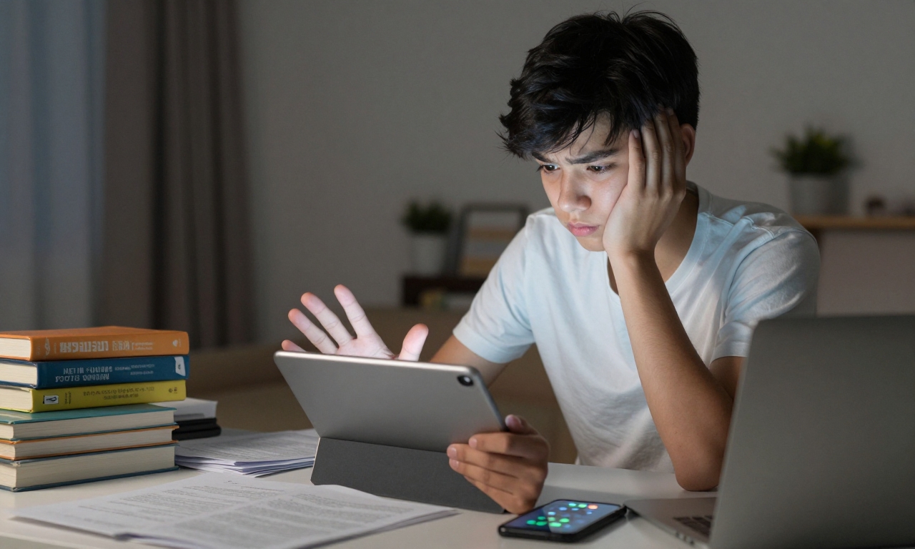 student distracted by digital devices while studying