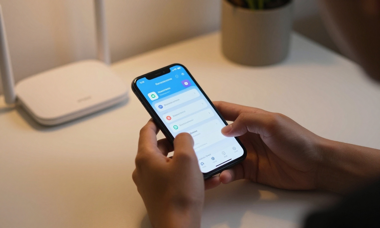 Person reviewing smartphone app permissions at desk