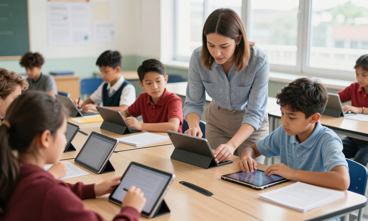 teacher implementing tablet guidelines with students