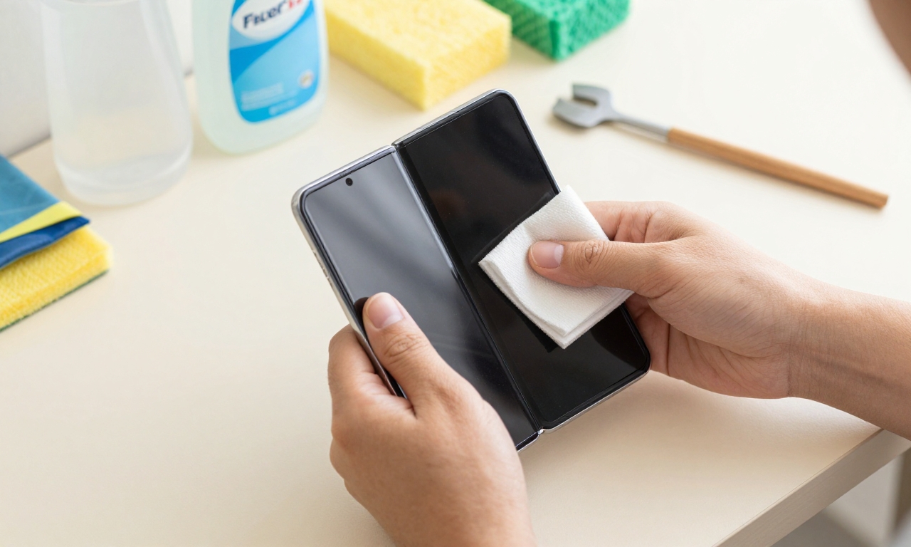 cleaning foldable phone hinge