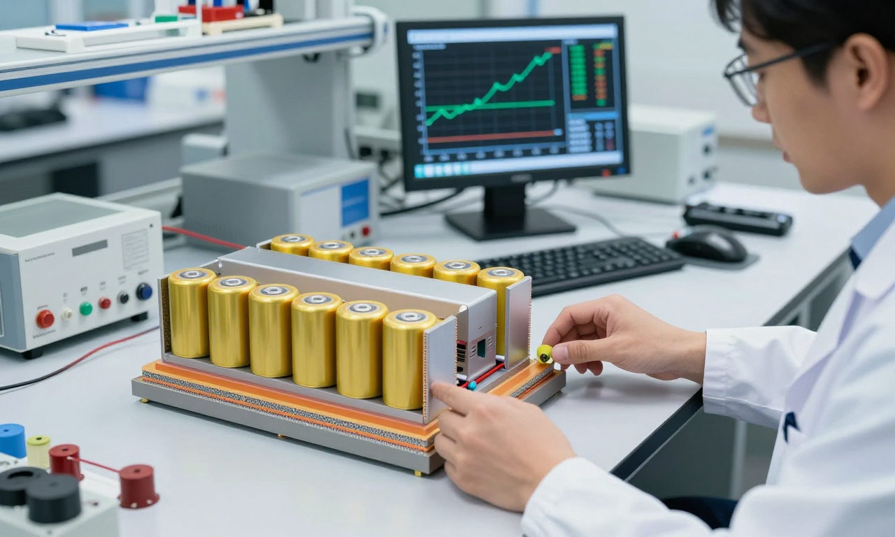 Lithium-ion battery cross-section with engineers