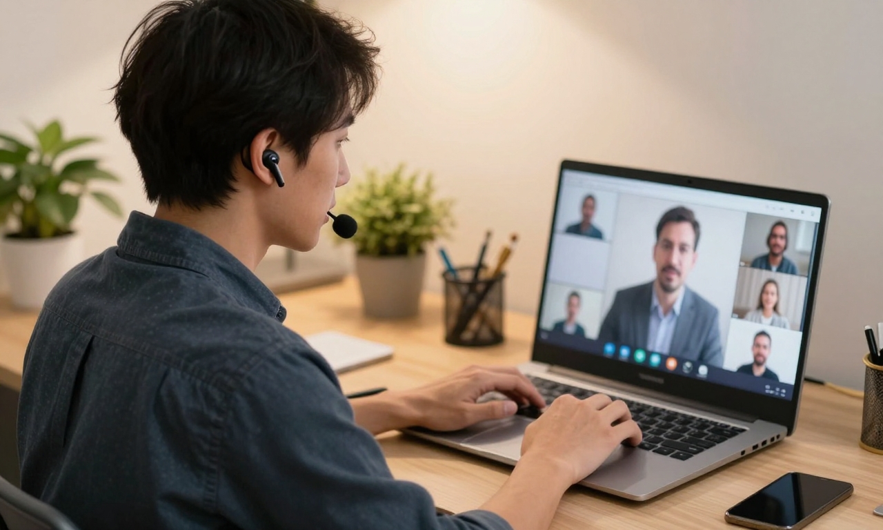 professional using wireless earbuds for work calls