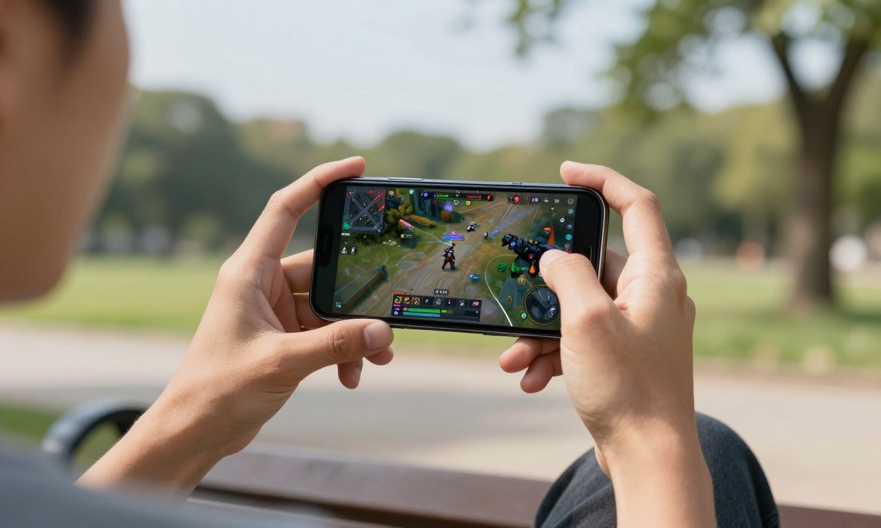 person using smartphone for cloud gaming outdoors with 5G