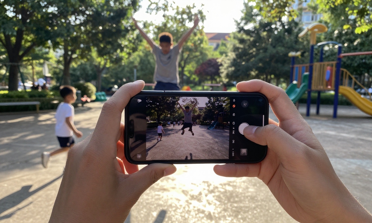 Photographer capturing backlit children playing in park