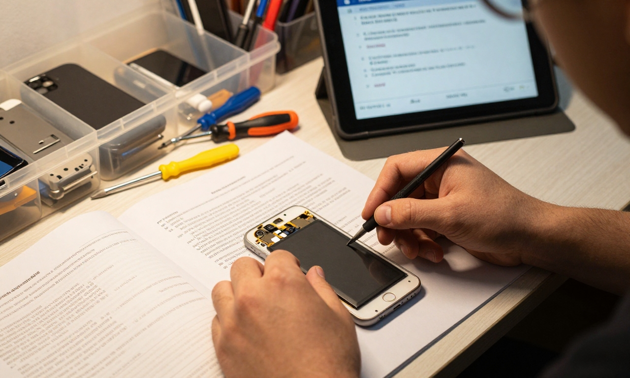 Hands replacing smartphone battery during repair