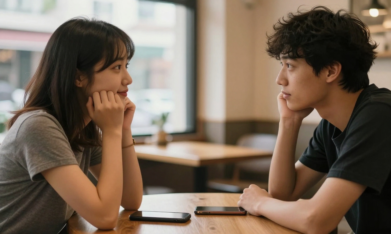 Authentic conversation without smartphones at café