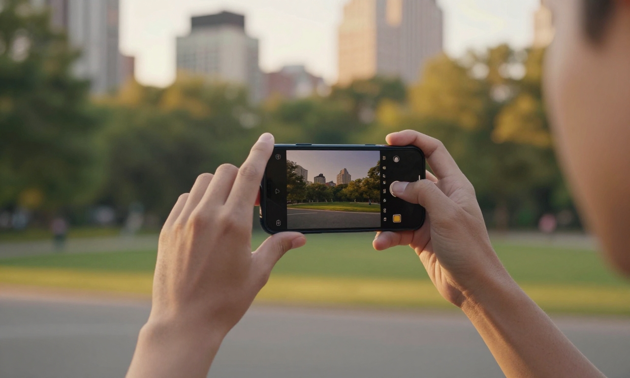 Person recording video with smartphone in park