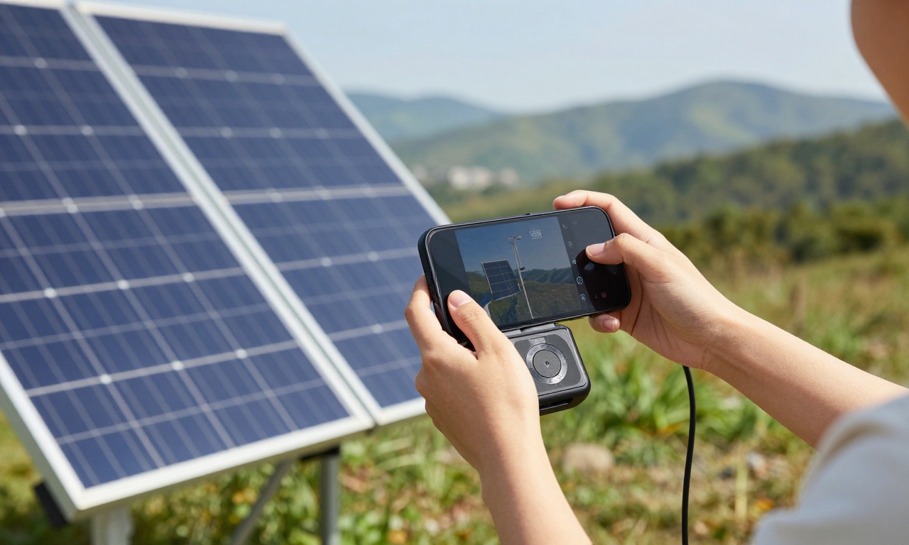 Photographer using solar charger for extended shooting