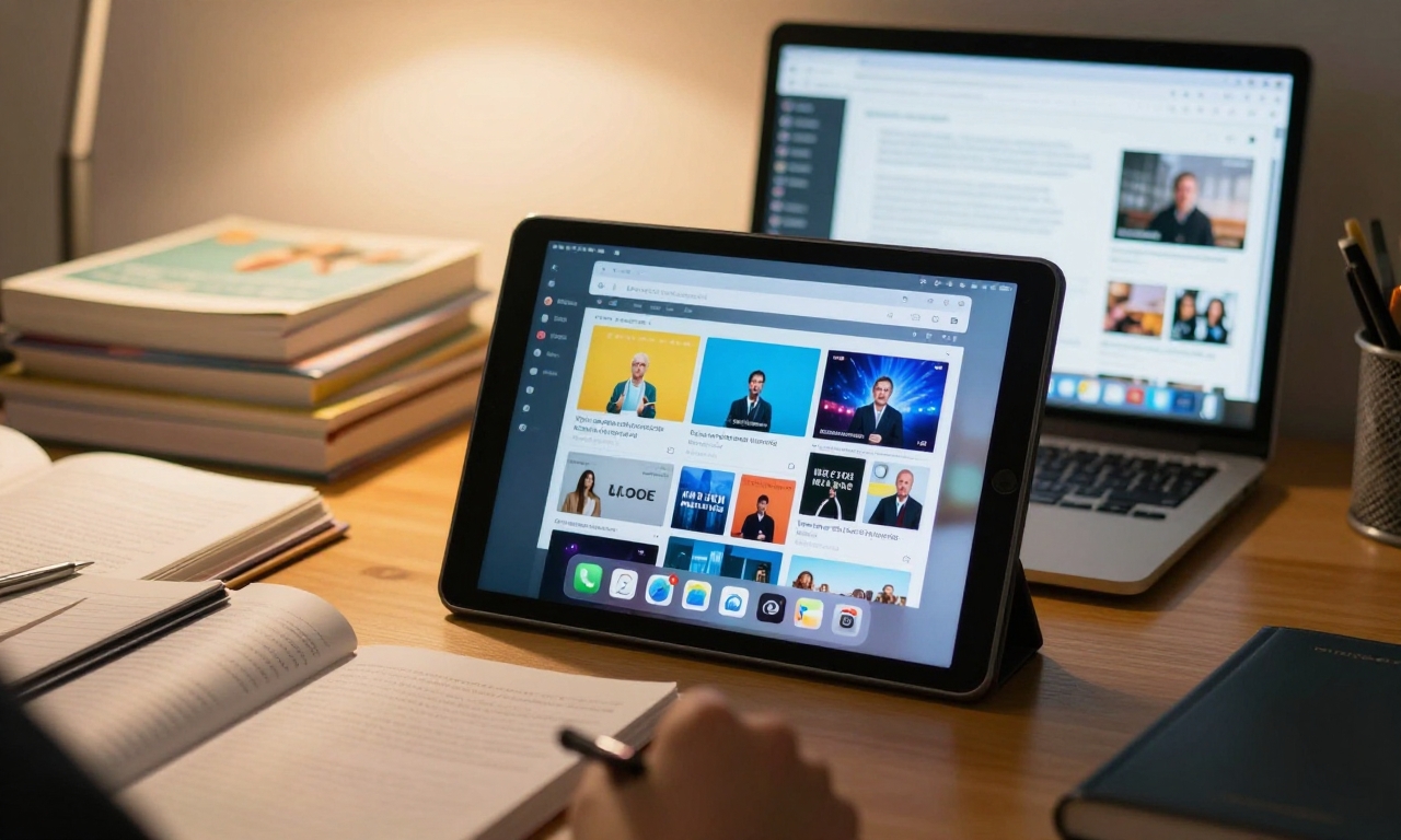 tablet multitasking with student apps on desk