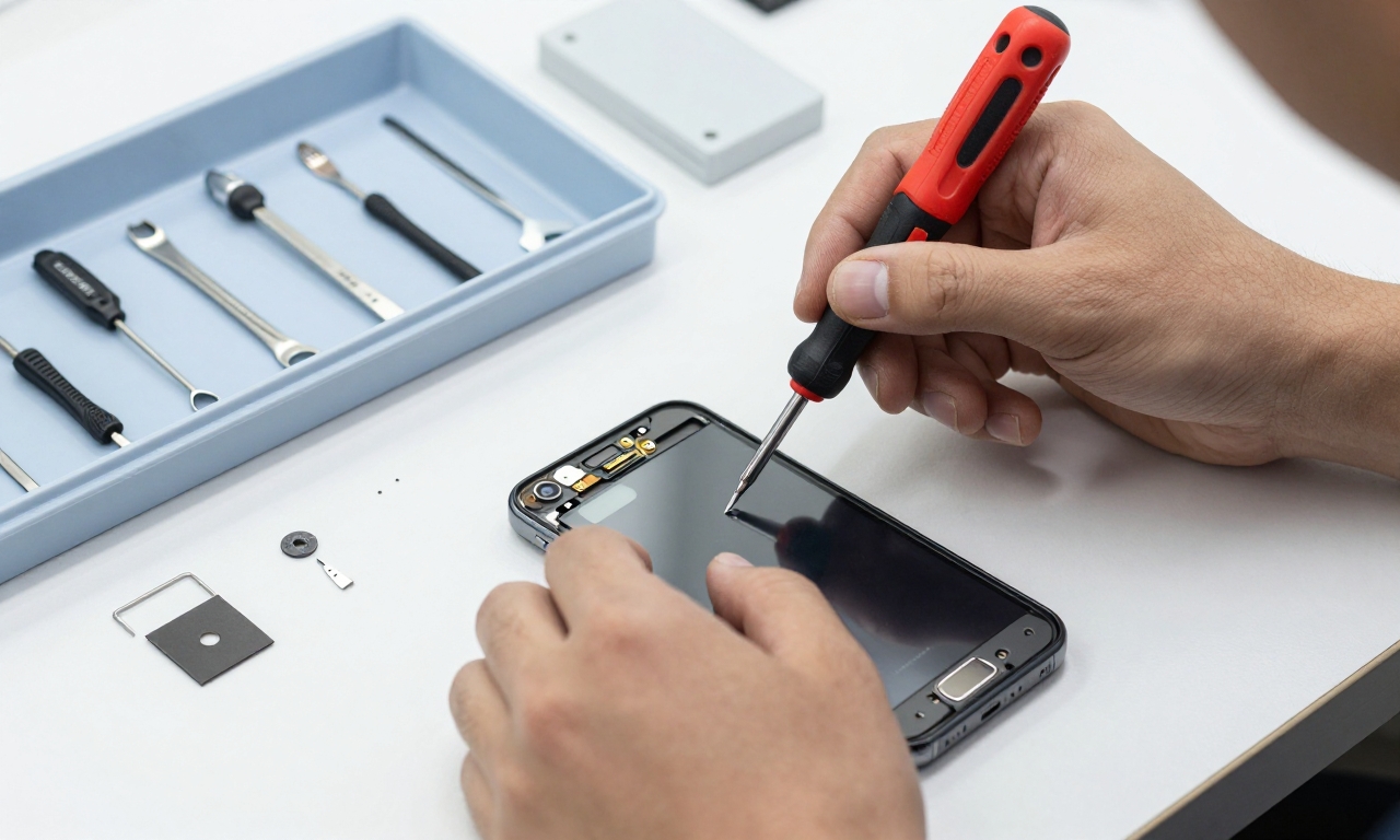 Technician using official repair tools on iPhone
