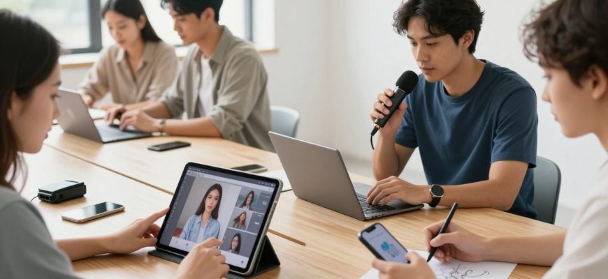 Creators using AI tools in modern studio