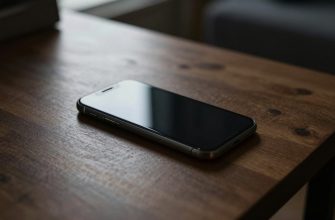 iPhone in low-power mode on wooden table