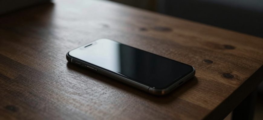 iPhone in low-power mode on wooden table
