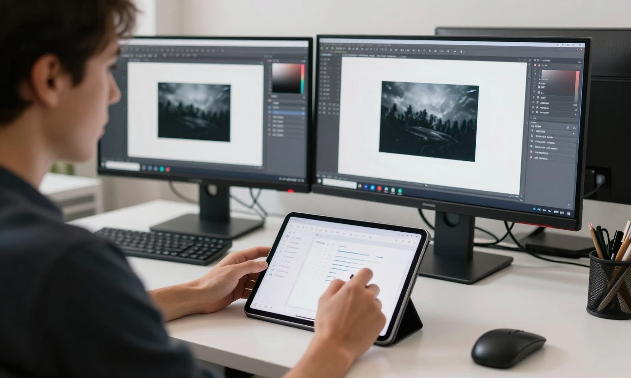 Designer comparing tablet and desktop applications