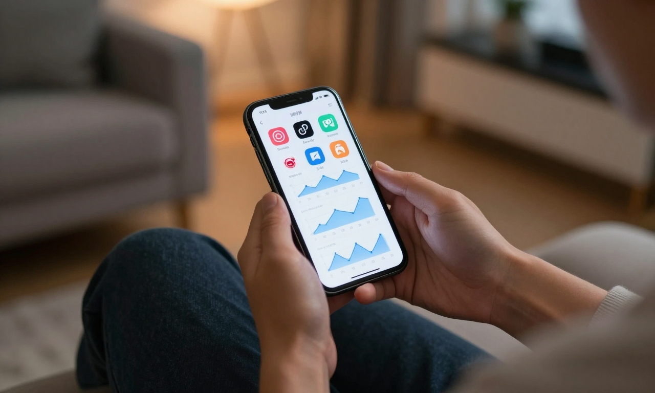 Person using smartphone apps with behavioral tracking